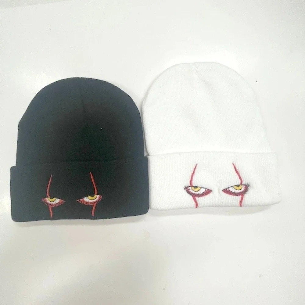 2 Scary Clown IT Hats Beanies Black White Soft & Warm Multicolor One‎ Size